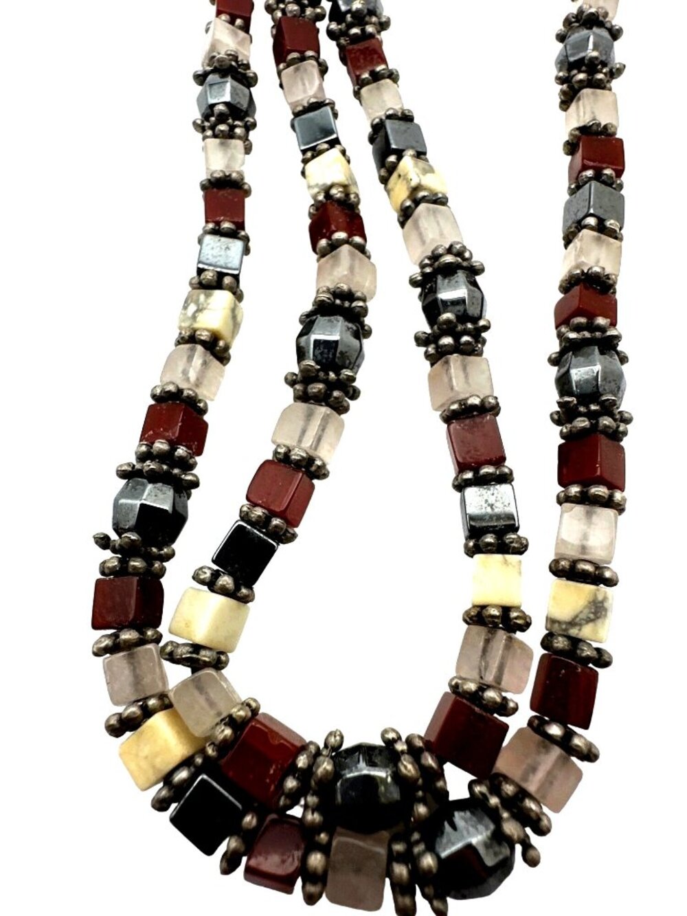 Garnet Hematite Quartz Multi Gemstone Necklace 925 Whimsical Harmonious Earthy